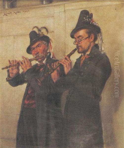 Zwei Musizierende Bayern Oil Painting by Ernst Immanuel Mueller