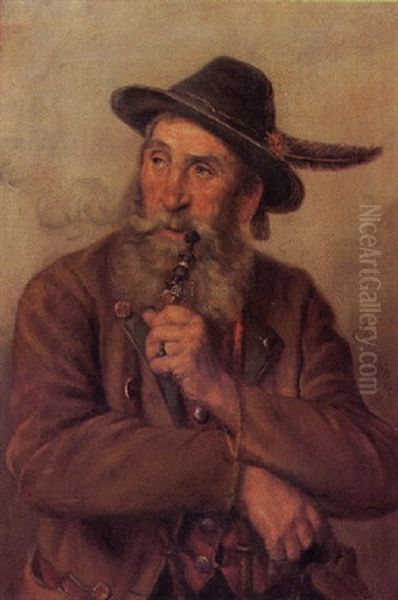 Portrait Eines Pfeife Rauchenden Bauern Oil Painting by Ernst Immanuel Mueller