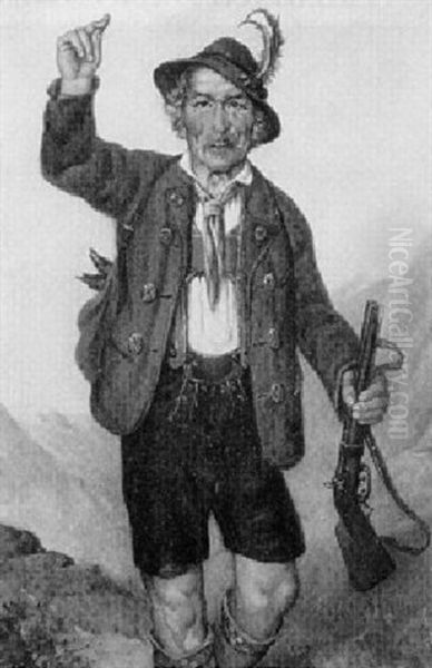 Bayrischer Jager Mit Flinte In Den Bergen Oil Painting by Ernst Immanuel Mueller