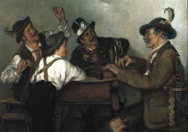 Musizierende Bauern Oil Painting by Ernst Immanuel Mueller