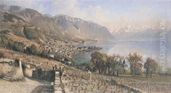 Genferseeufer Mit Blick Auf Montreux Oil Painting by Franz Mueller