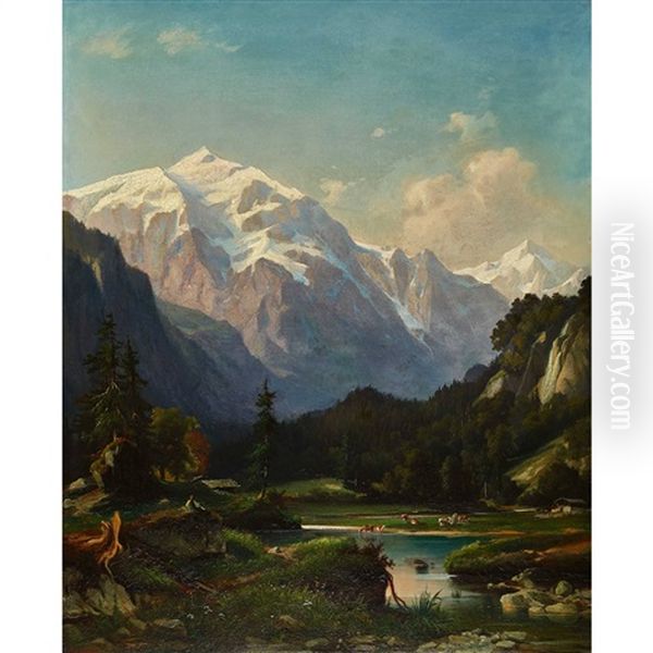 Idyllische Alpenlandschaft Mit Staffage Oil Painting by Franz Adolf Christian Mueller