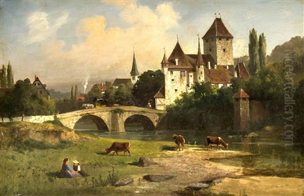 Schweizer Maler Oil Painting by Franz Adolf Christian Mueller