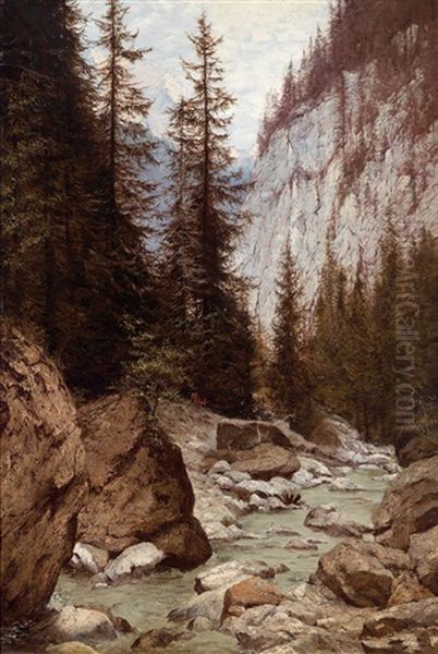 Walliser Gebirge Oil Painting by Franz Adolf Christian Mueller