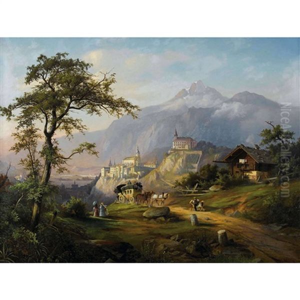 Idyllische Landschaft Mit Blick Auf Chur Oil Painting by Franz Adolf Christian Mueller