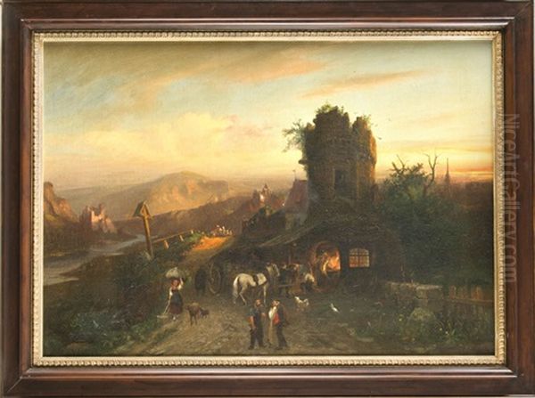 Beim Hufschmied Oil Painting by Franz Adolf Christian Mueller