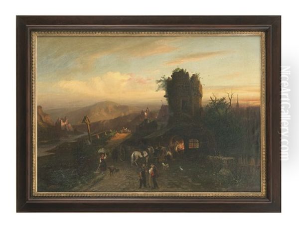 Beim Hufschmied Oil Painting by Franz Adolf Christian Mueller