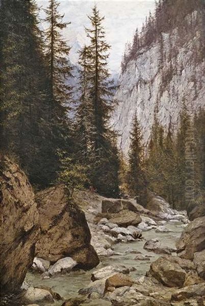 Walliser Gebirge Oil Painting by Franz Adolf Christian Mueller