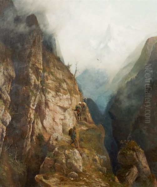 Braconniers Dans Les Alpes Oil Painting by Franz Adolf Christian Mueller