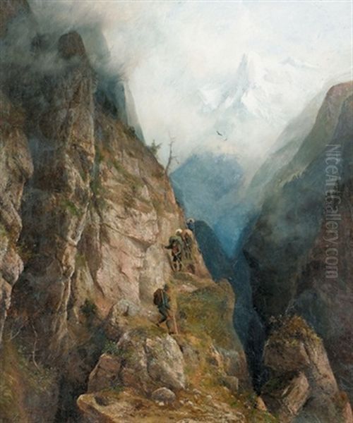 Wanderer Im Gebirge Oil Painting by Franz Adolf Christian Mueller