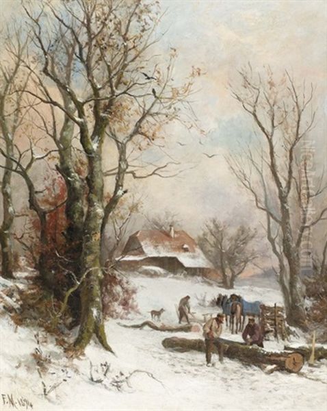 Winterliche Landschaft Mit Holzfaller Oil Painting by Franz Adolf Christian Mueller