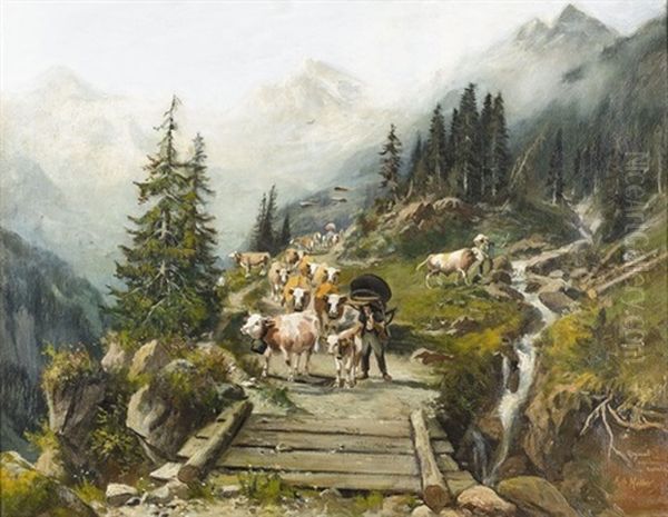 Alpaufzug Im Berner Oberland Oil Painting by Franz Adolf Christian Mueller