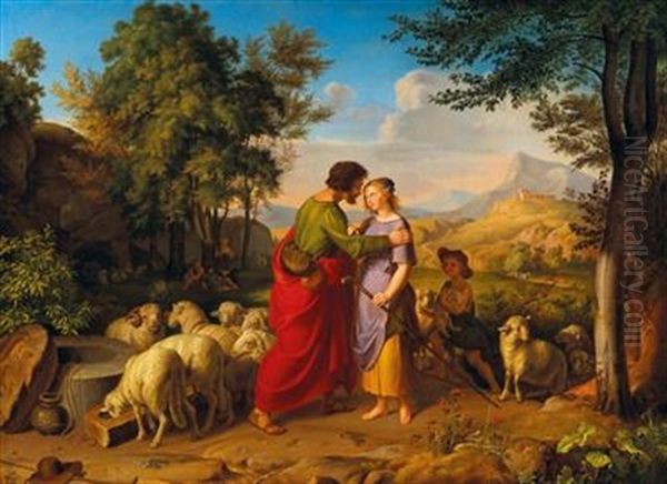 Jacob And Rachel At The Well Oil Painting by Friedrich Wilhelm Mueller