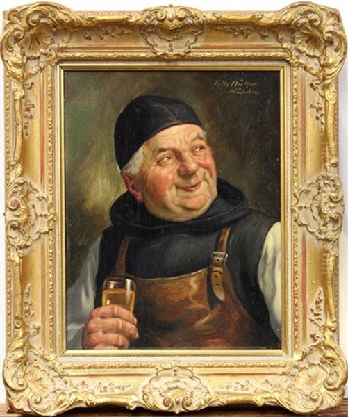 Smiling Monk With Glass Of Wine Oil Painting by Fritz Muller