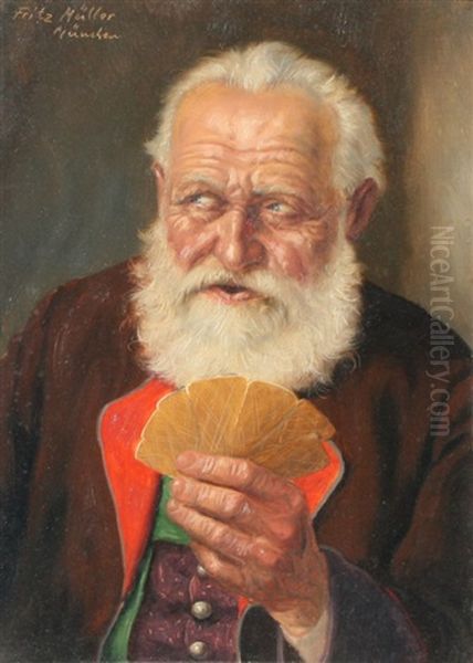 The Old Card Player Oil Painting by Fritz Muller