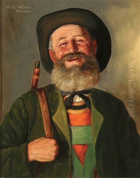 The Happy Hunter Oil Painting by Fritz Muller