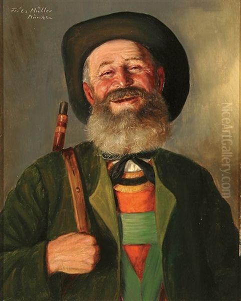 The Happy Hunter Oil Painting by Fritz Mueller