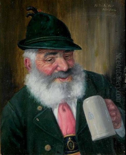 Figure With A Beerstein Oil Painting by Fritz Mueller