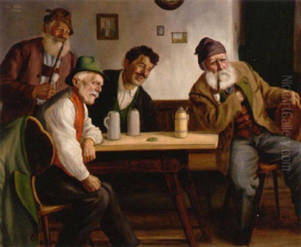 A Good Joke Oil Painting by Fritz Mueller