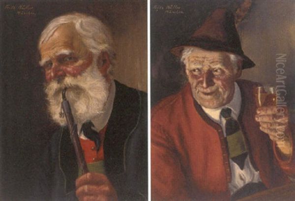 The Pipe Smoker Oil Painting by Fritz Mueller