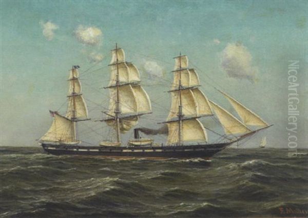 U.s. Naval Frigate Oil Painting by Fritz Mueller