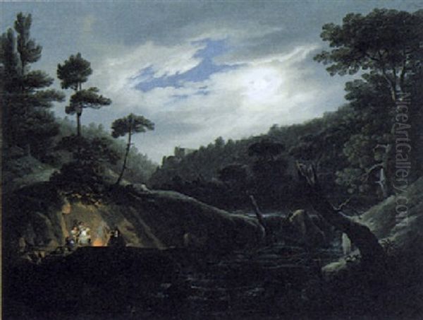 Angeblich Nachtlicher Blick In Das Helenental Bei Baden Oil Painting by Gabriel Mueller