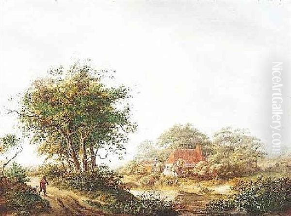 Hollandische Landschaft Mit Bauernkaten Am Wasser Oil Painting by Gerrit Muller