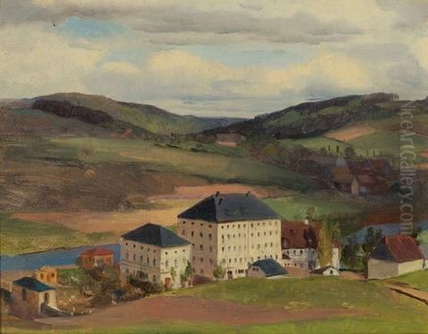 The Cotton Mill And Yarn Factory Of Pansa Und Hauschild In Hohenfichte Oil Painting by Heinrich Eduard Muller