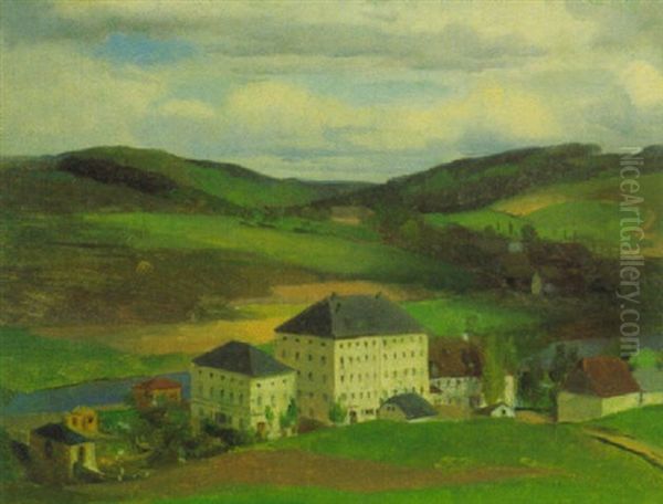 Die Baumwollspinnerei Und Strickgarnfabrik Von Max Hauschild In Hohenfichte Oil Painting by Heinrich Eduard Muller