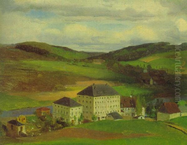 Die Baumwollspinnerei Und Strickgarnfabrik Von Max Hauschild In Hohenfichte Oil Painting by Heinrich Eduard Muller