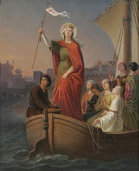 Die Heilige Ursula Mit Ihren Gefahrtinnen Bei Der Ankunft In Rom Oil Painting by Johann Baptist Mueller