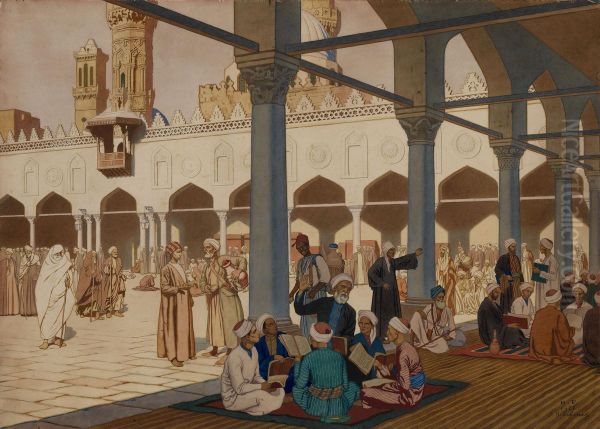 Courtyard Of The Al-azhar Mosque And University, Cairo Oil Painting by Ivan Iakovlevich Bilibine