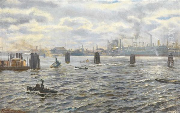 Hamburger Hafen Oil Painting by Karl Josef Mueller