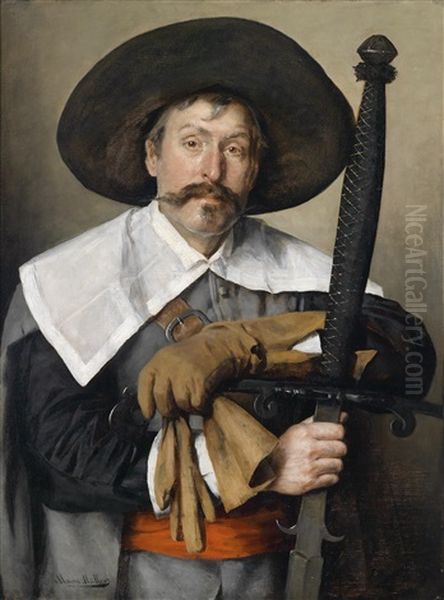 Ein Landsknecht Mit Bihander (kostumstudie) Oil Painting by Marie Mueller