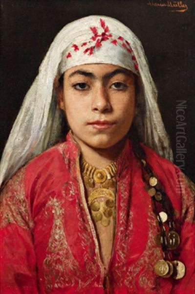 Portrait Einer Jungen Orientalin Oil Painting by Marie Mueller