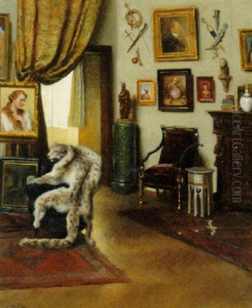 An Interior With A Snow-leopard Rug On A Chair Oil Painting by Marie Mueller