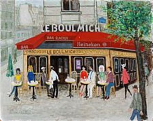 Composition From Paris With A Cafe Oil Painting by Max Mueller