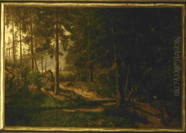 Waldlandschaft Mit Rastendem Reiter Oil Painting by Morten Mueller