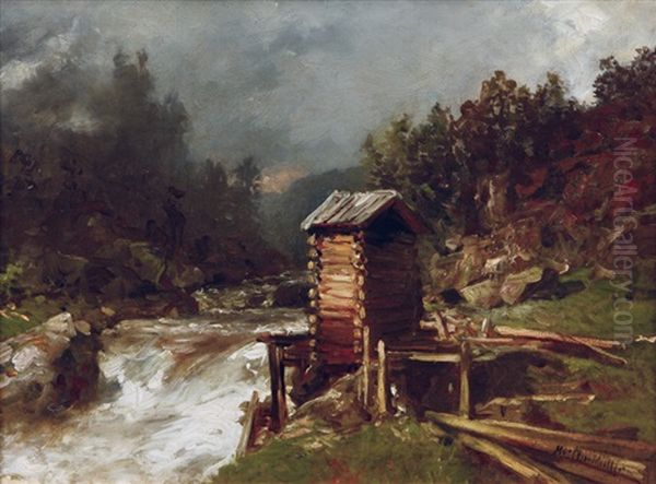 Norwegian Landscape With Waterfall Oil Painting by Morten Mueller