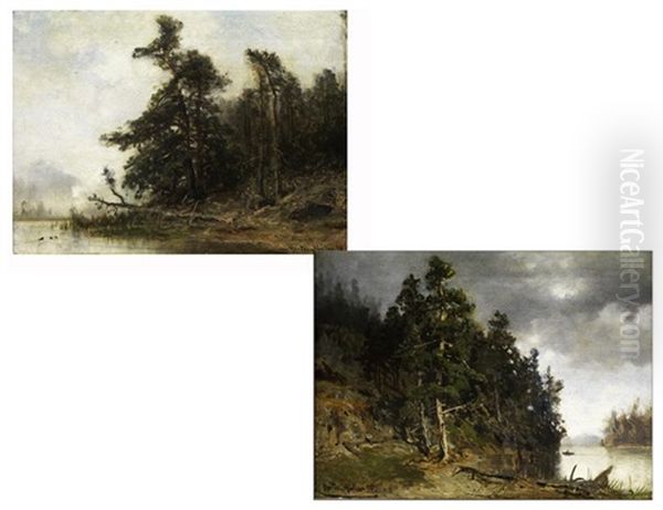 Waldpartie In Norwegen (+ Motiv Aus Norwegen; Diptych) Oil Painting by Morten Mueller