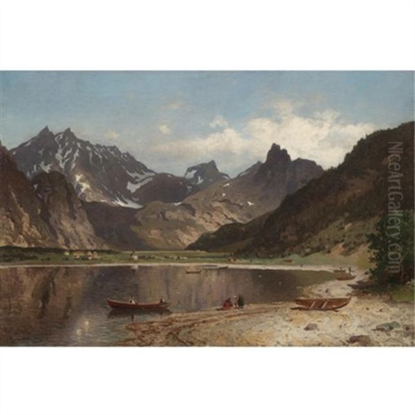 Ved Et Fjellvann (beside The Mountain Lake) Oil Painting by Morten Mueller