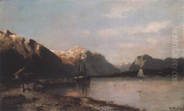 Dampbat I Vestlandsfjord Oil Painting by Morten Mueller