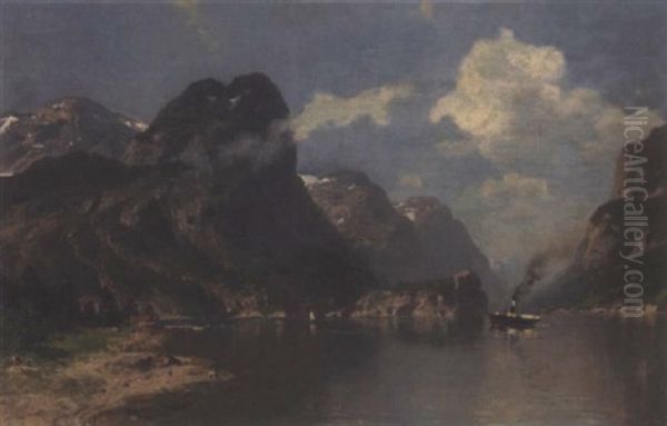 Fjordlandskap Oil Painting by Morten Mueller