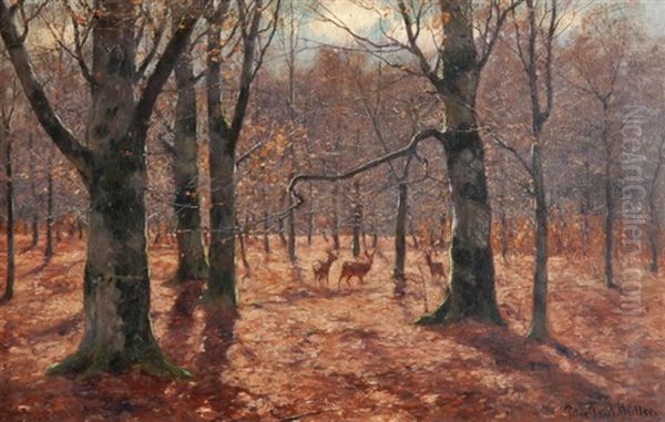 Der Herbstliche Wald Mit Rehen Oil Painting by Peter Paul Mueller