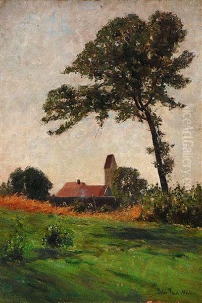 Landschaft Mit Kirche Oil Painting by Peter Paul Mueller