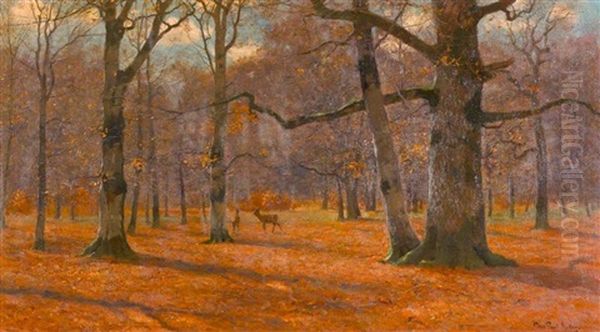 Waldlandschaft Mit Rehen Oil Painting by Peter Paul Mueller