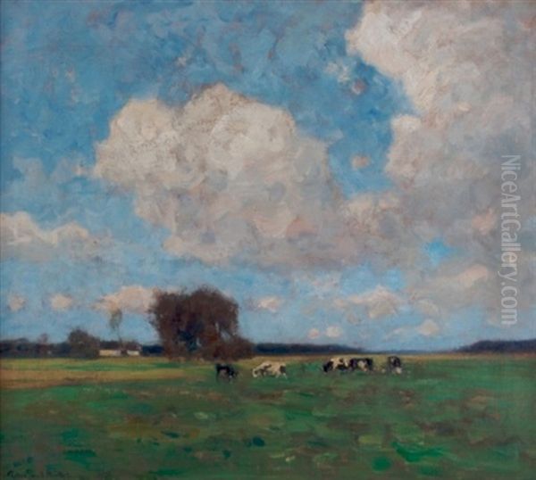 Weidende Kuno - Cows In Pasture Oil Painting by Peter Paul Mueller