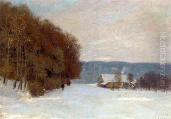 A Snowy Landscape In The Afternoon Oil Painting by Peter Paul Mueller