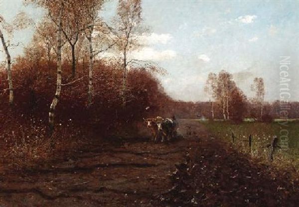 Bauer Mit Ochsengespann Auf Dem Feld Oil Painting by Peter Paul Mueller