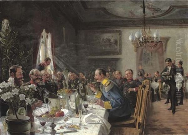 A Grand Military Dinner Oil Painting by Robert (Warthmueller) Mueller